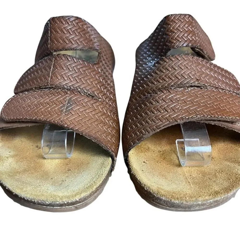 OTBT Pricilla Wedge Sandals Rich Brown Leather Slingback Shoes Strappy sz 9